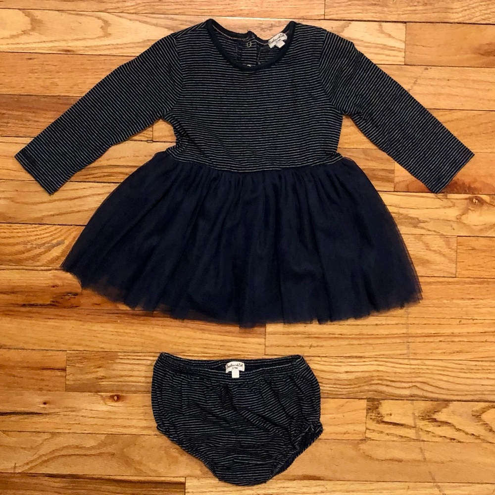 Splendid navy & white stripe long sleeve dress w/ tulle skirt & bloomers, 12-18M - Picture 6 of 6
